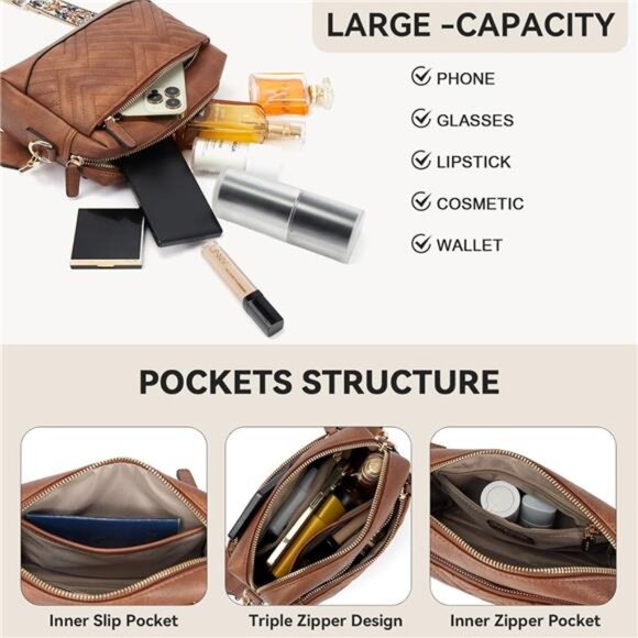 Crossbody Bags for Women Vegan Leather Purses Quilted Shoulder - Picture 4 of 6